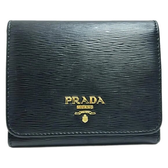 PRADA Black Vittello leather Trifold Wallet bran-244-090325 - Picture 1 of 7